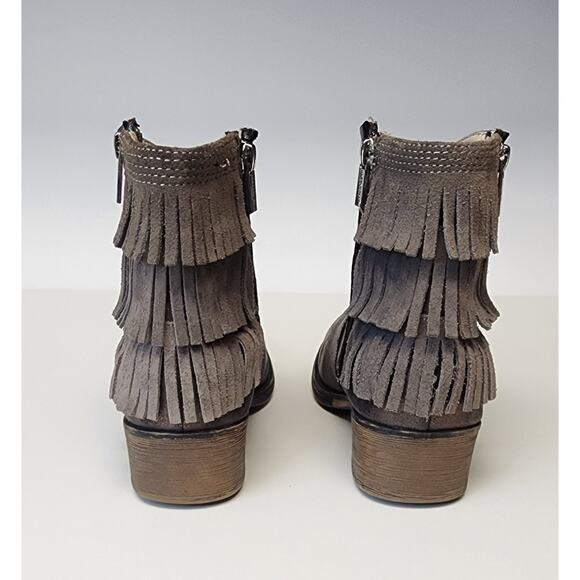 Kenneth Cole Downtown Girl Bronze Synthetic & Leather Fringe Ankle Boots 5 - Picture 5 of 10